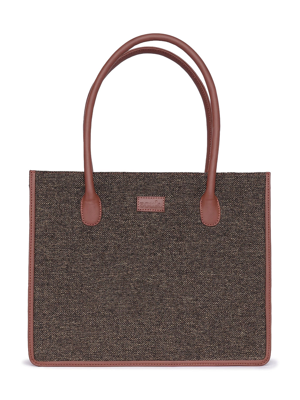 ZOUK Bristel Texture Printed Jute Handcrafted Brown Women's Stylish Tote Bags | Tote Handbag| Shoulder bag with double handle