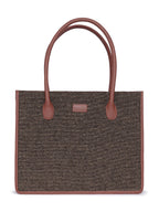 ZOUK Bristel Texture Printed Jute Handcrafted Brown Women's Stylish Tote Bags | Tote Handbag| Shoulder bag with double handle