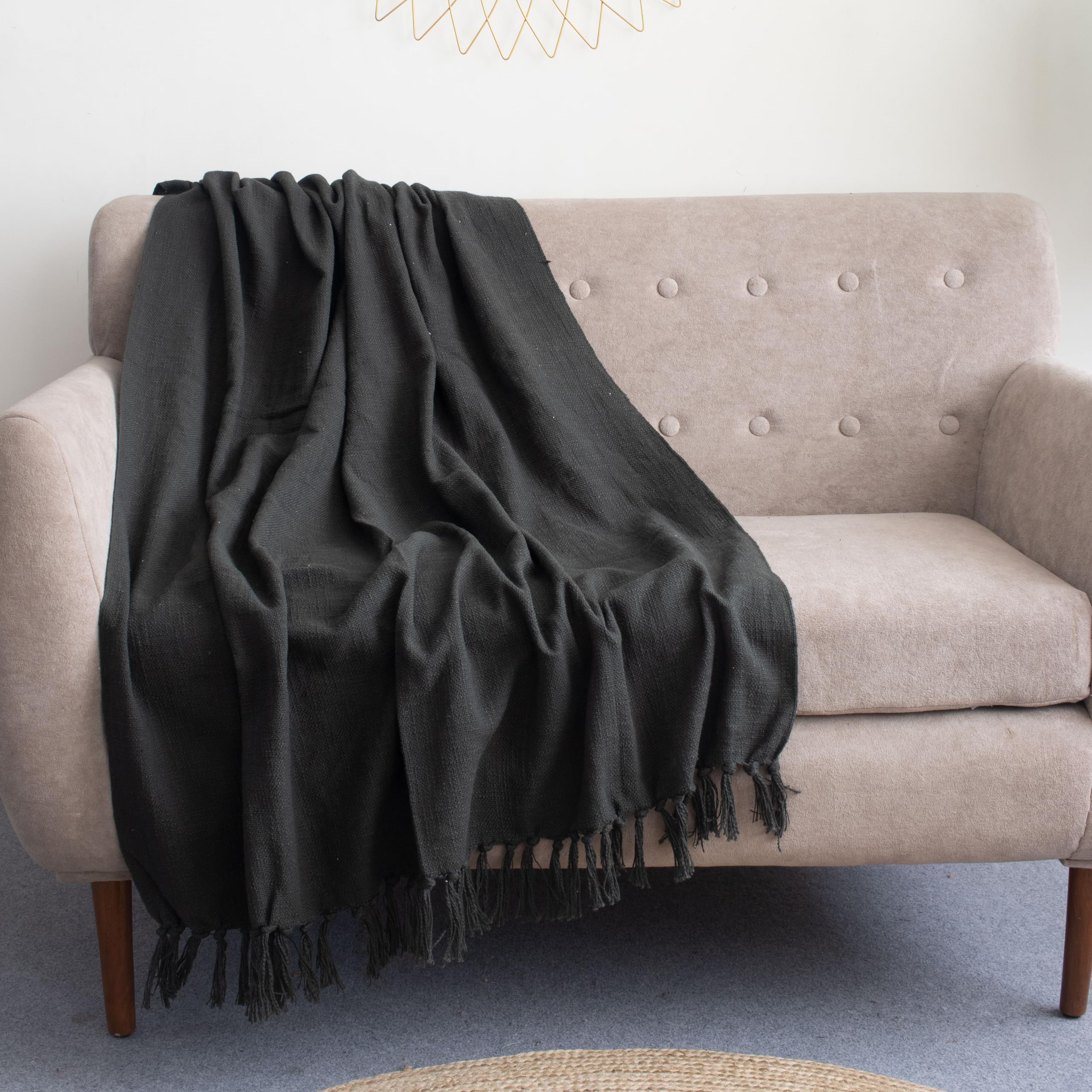 DMAASA Plain Cotton Sofa Throw Blanket with Tassels 50x60 Inches Decorative Bed Thrower for Living Room & Couch (Dark Green, Pack of 1) Kafalo