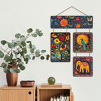Artvibes Floral Peacock & Elephant Indian Folk Art Wooden Art Decoration Item for Home | Living Room | Office | Wall Art Painting For Hall | Graphic Artwork | Wall Poster | Unique Gift (WH_6530N)