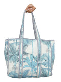 Ravaiyaa - Attitude is everything Women & Man Beautiful Printed Cotton Grocery Shopping Bag | Shoulder Bag | Cotton Tote Bag | Travel Tote Bags 18x5.5x16 Inch (Turquoise Palm Tree)