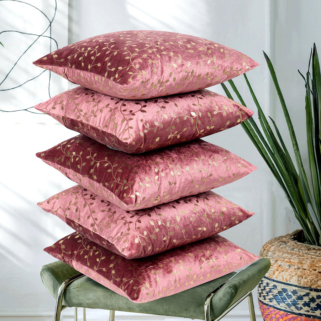RD TREND® Premium Velvet Cushion Covers Set of 5 | Soft Decorative Throw Pillow Covers for Sofa, Bed & Living Room | Cushion Cover 24 inch x 24 inch (60x60 cm) Dusty Rose