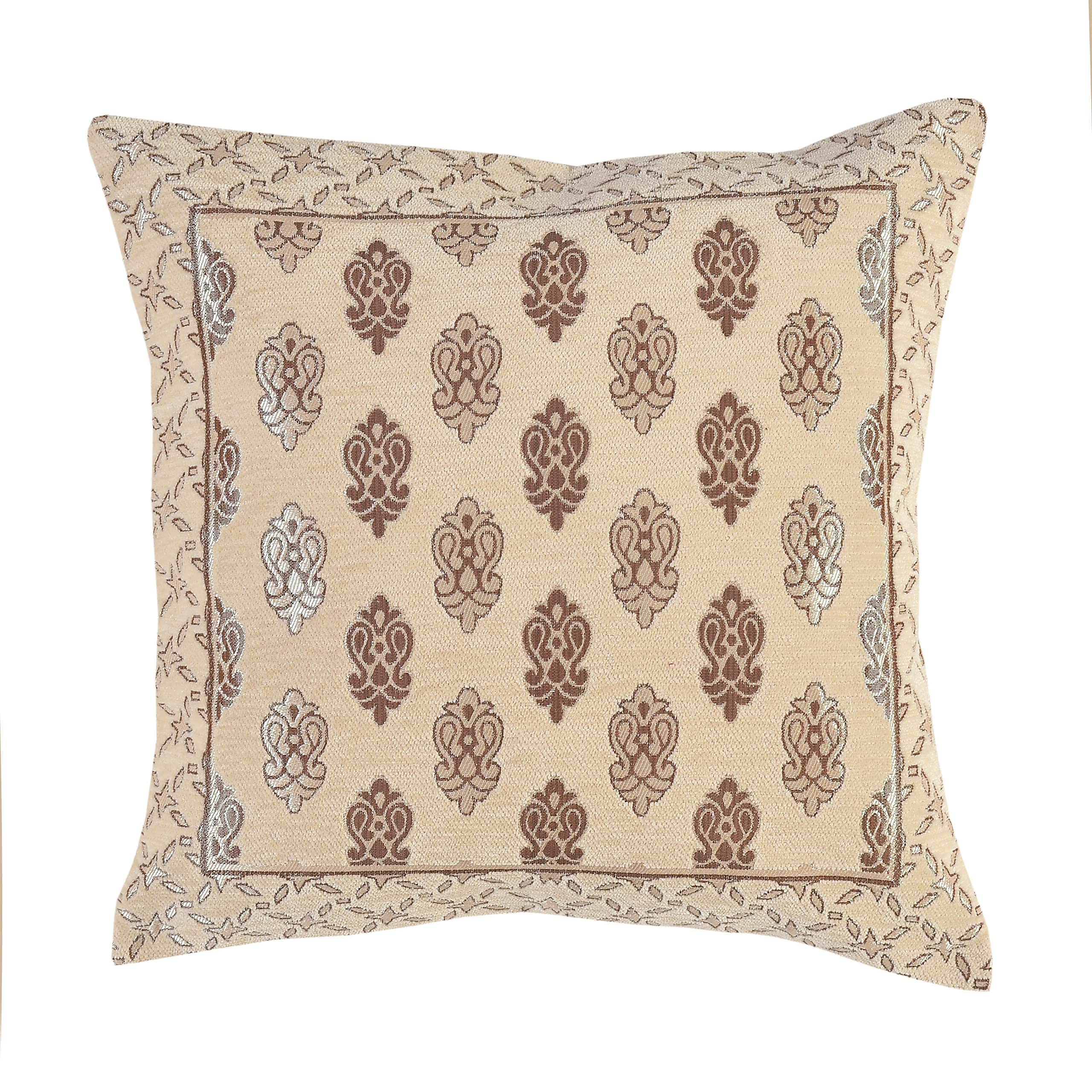 DECOMIZER Jacquard Geomteric Cushion Covers 24 Inch X 24 Inch Set Of 2 Ethnic Motifs 240 TC Cushion Covers,Design- Ambi,Color- Cream