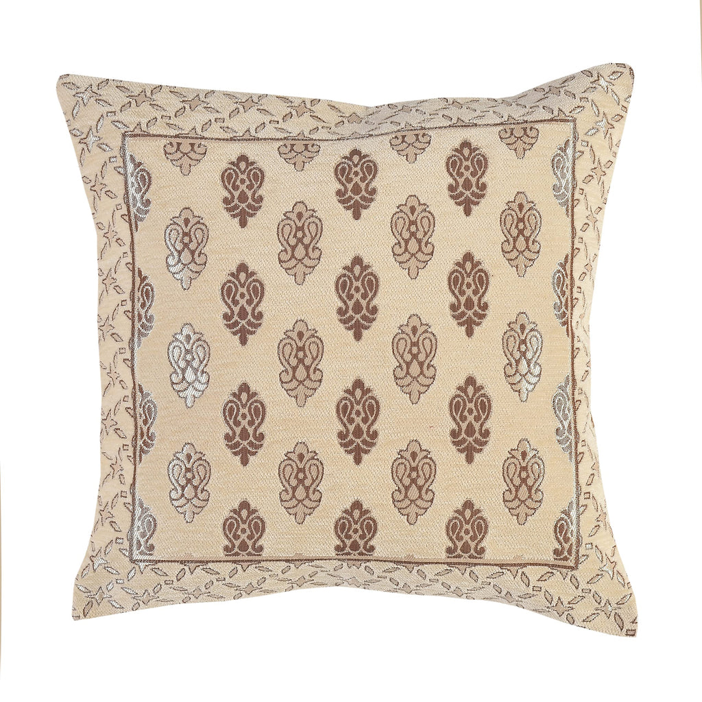 DECOMIZER Jacquard Geomteric Cushion Covers 16 Inch X 16 Inch Set Of 2 Ethnic Motifs 240 TC Cushion Covers,Design- Ambi,Color- Cream