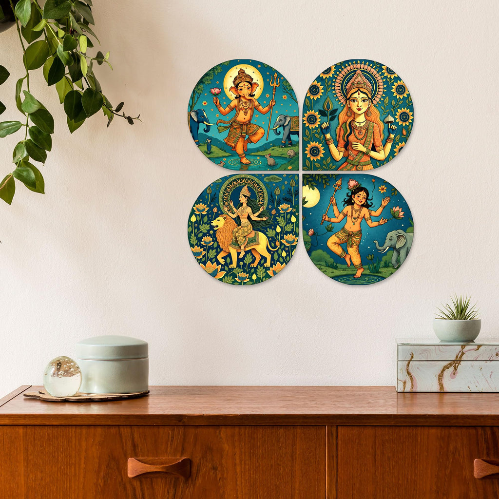 Artvibes Spiritual Handcrafted Mdf Wooden Decorative Wall Hanging | Living Room Decor | Bedroom Wall Decoration Items | Gifts For Men Women (Wh_8445N) - Set Of 4