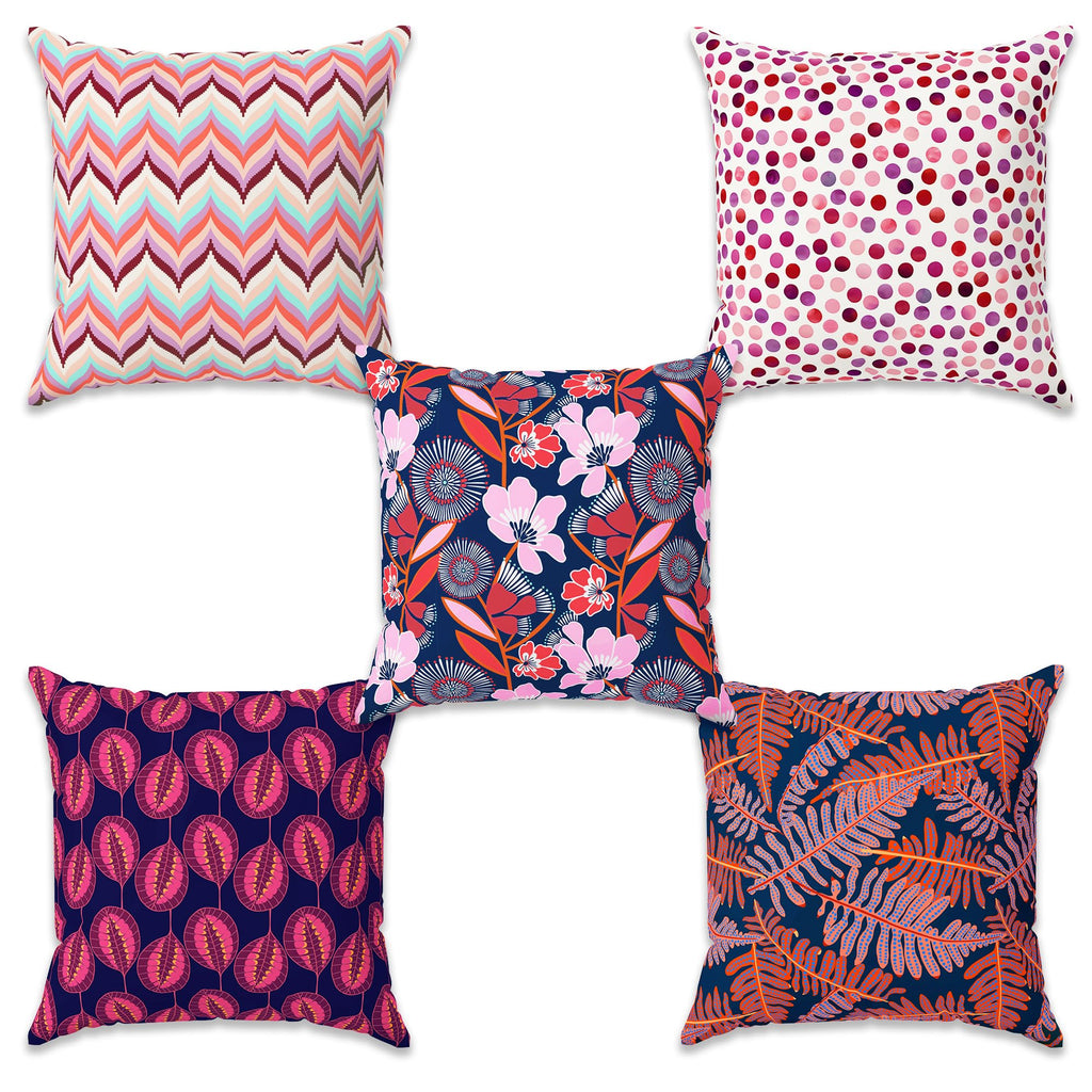 Story@Home Cushion Cover | Polyester | 40x40 cm | Vibrant Purple Abstract Floral Design | Pillow Cover Set of 5 | Decoration Items for Living Room, Chic Accent Cushion Covers for Bedroom, Sofa Decor