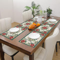 PRAKARTIK BY INDUARTS Red Flower Green Border Christmas Eco-Friendly Cotton Dining Rectangular Table mats - Reusable, Machine Washable, Everyday Use Red & Green Placemats, Set of 6 (33x47 cm) Kafalo