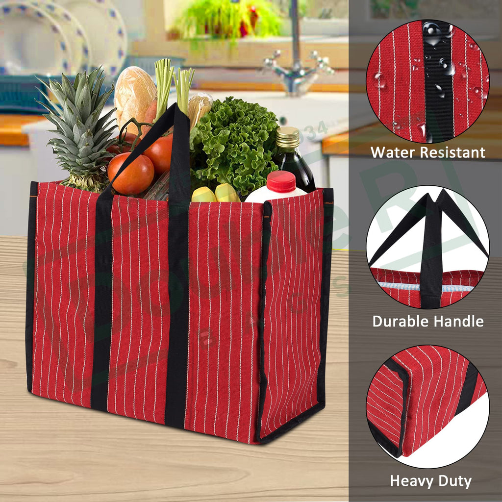DOUBLE R BAGS Big Eco Cotton Canvas Shopping Bag | Red Jhola Bag for Milk, Grocery, Fruits & Vegetables | Reinforced Handles | 43×21×35.5 cm | 1 Compartment Kitchen Essential (Pack of 2)
