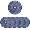 Encasa XO Dining Table Mats, Round Ribbed Cotton, Heat Resistant Blue Kafalo