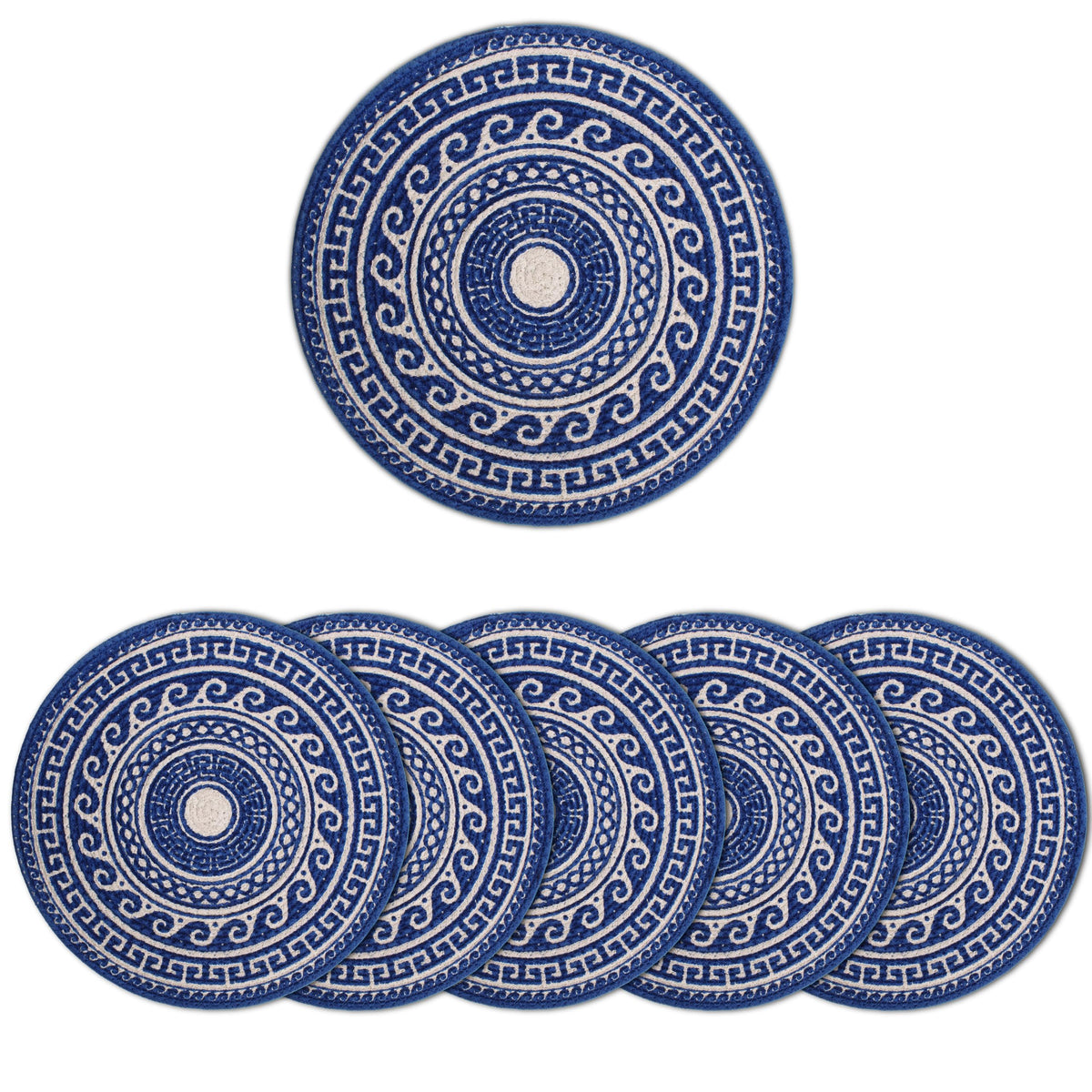 Encasa XO Dining Table Mats, Round Ribbed Cotton, Heat Resistant Blue Kafalo