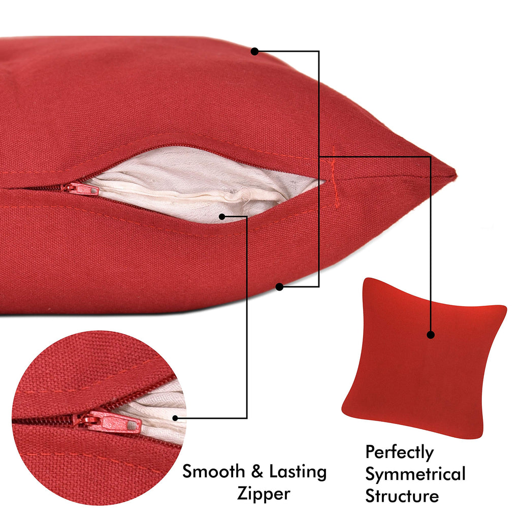 Yellow Weaves Cotton Canvas Decorative Cushion Covers, (16 X 16 Inches, Set Of 5, Red, 250 Tc)