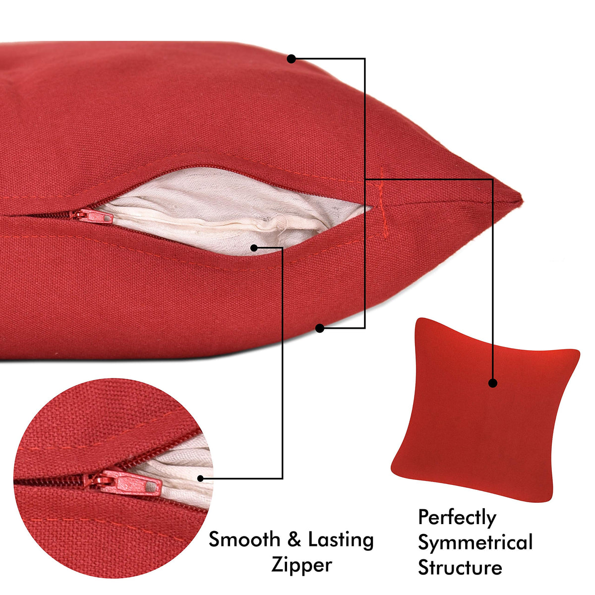 Yellow Weaves Cotton Canvas Decorative Cushion Covers, (24 X 24 Inches), 1 Piece, Red-250 TC