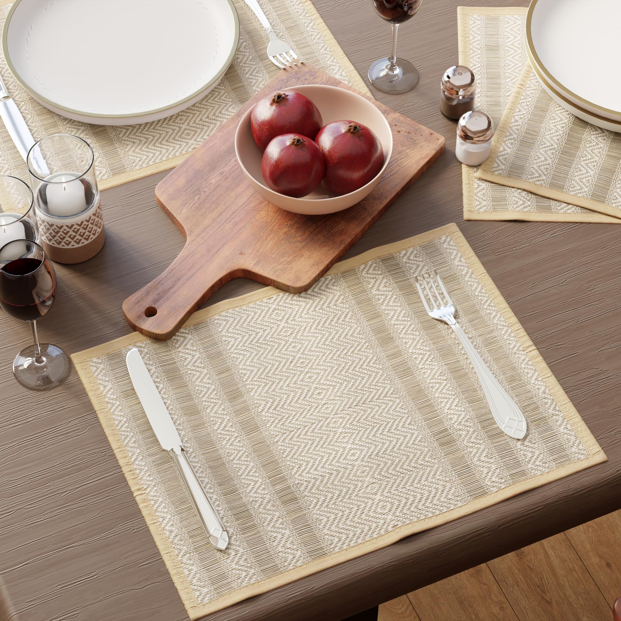 Encasa XO Handcrafted River Grass Table Placemats 4 Seater Beige Kafalo