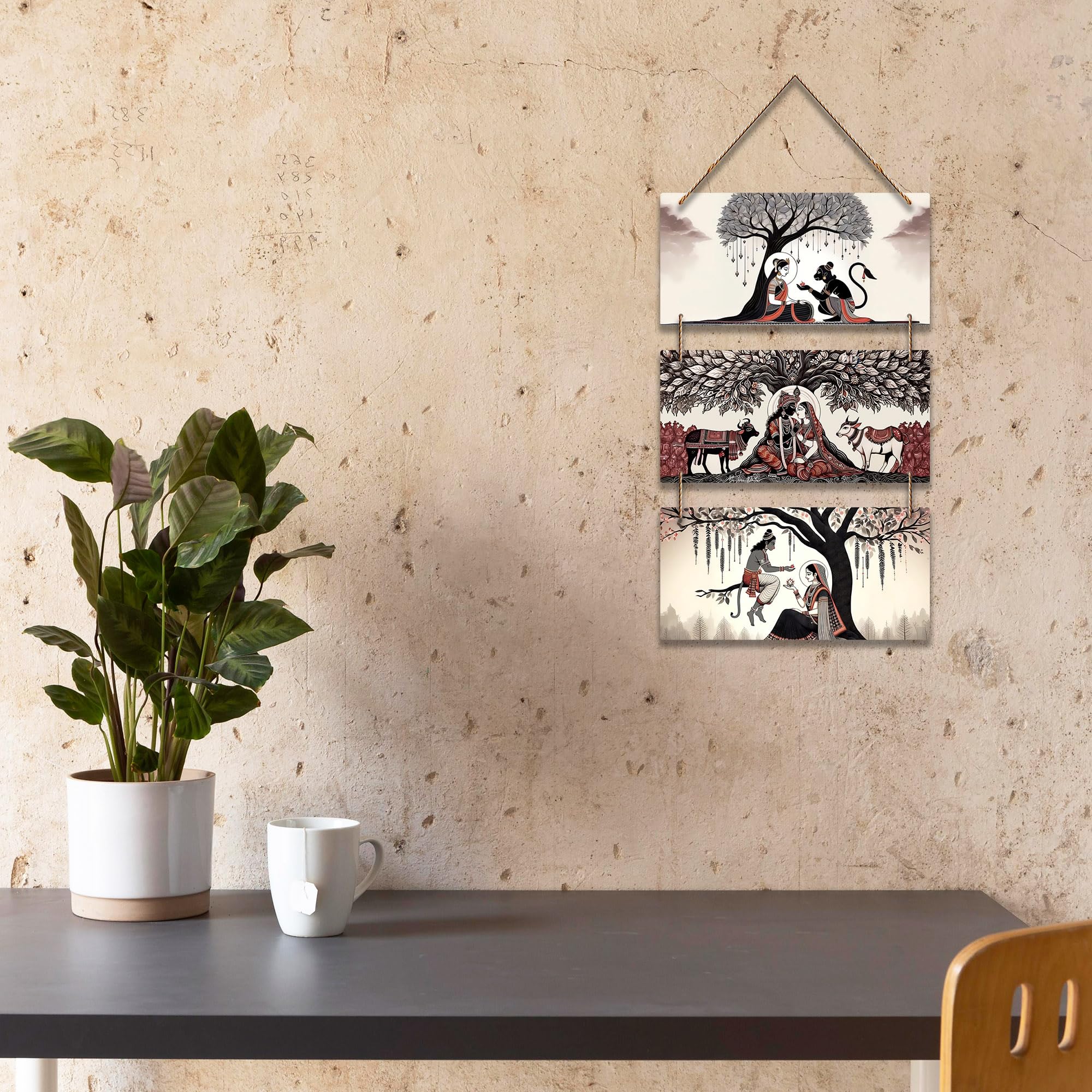 Artvibes Religious Indian Modern Art Wooden Wall Hanger for Home Decor | Graphic Artwork | Decoration Wall Hanging Items | Wall Sculpture | Wall Poster | Aesthetic Wall Art | Gift Items (WH_9454N)