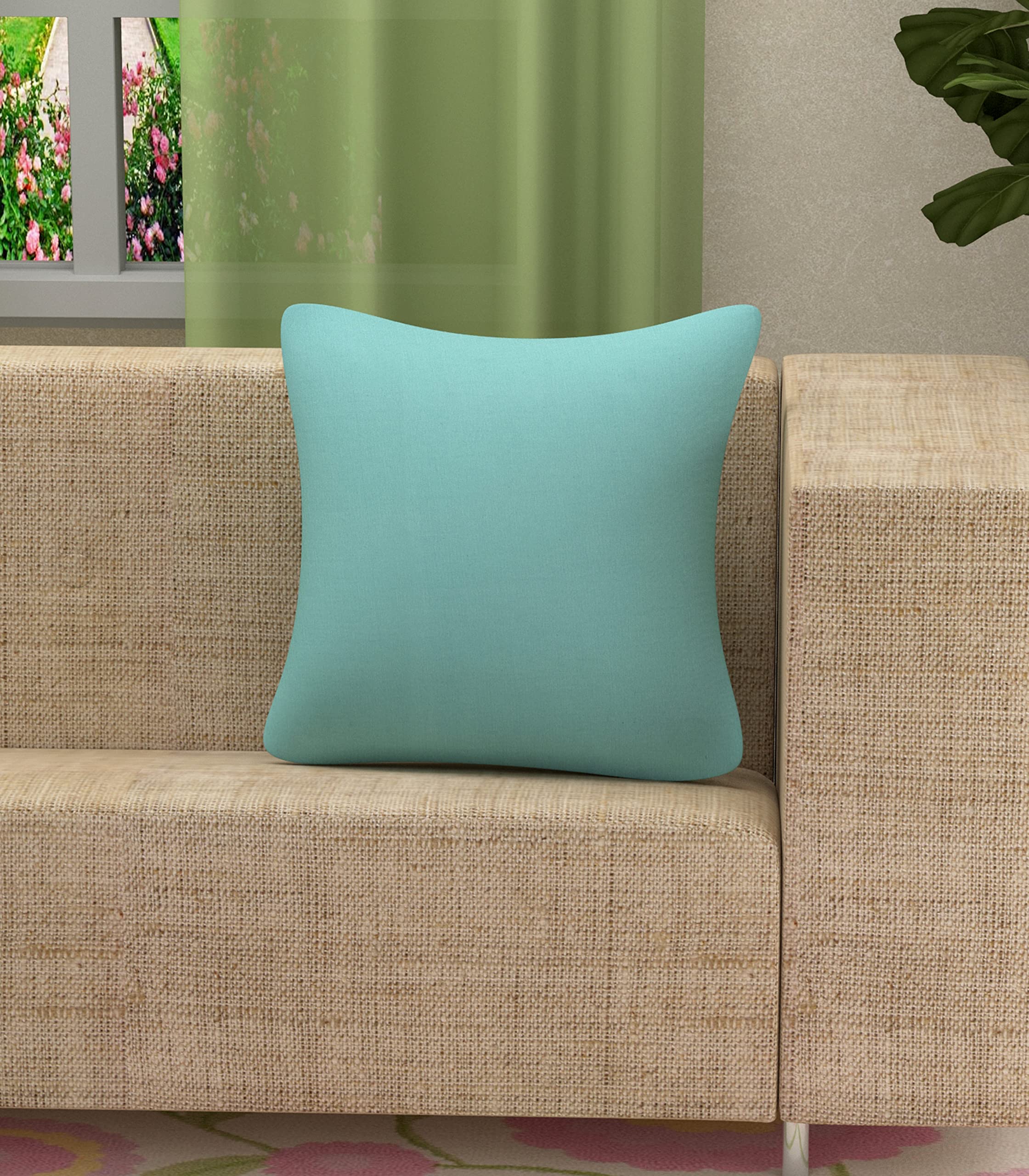 Yellow Weaves Cotton 250 TC Canvas Decorative Cushion Covers, (24 X 24 Inchess), 1 Piece, Powder Blue