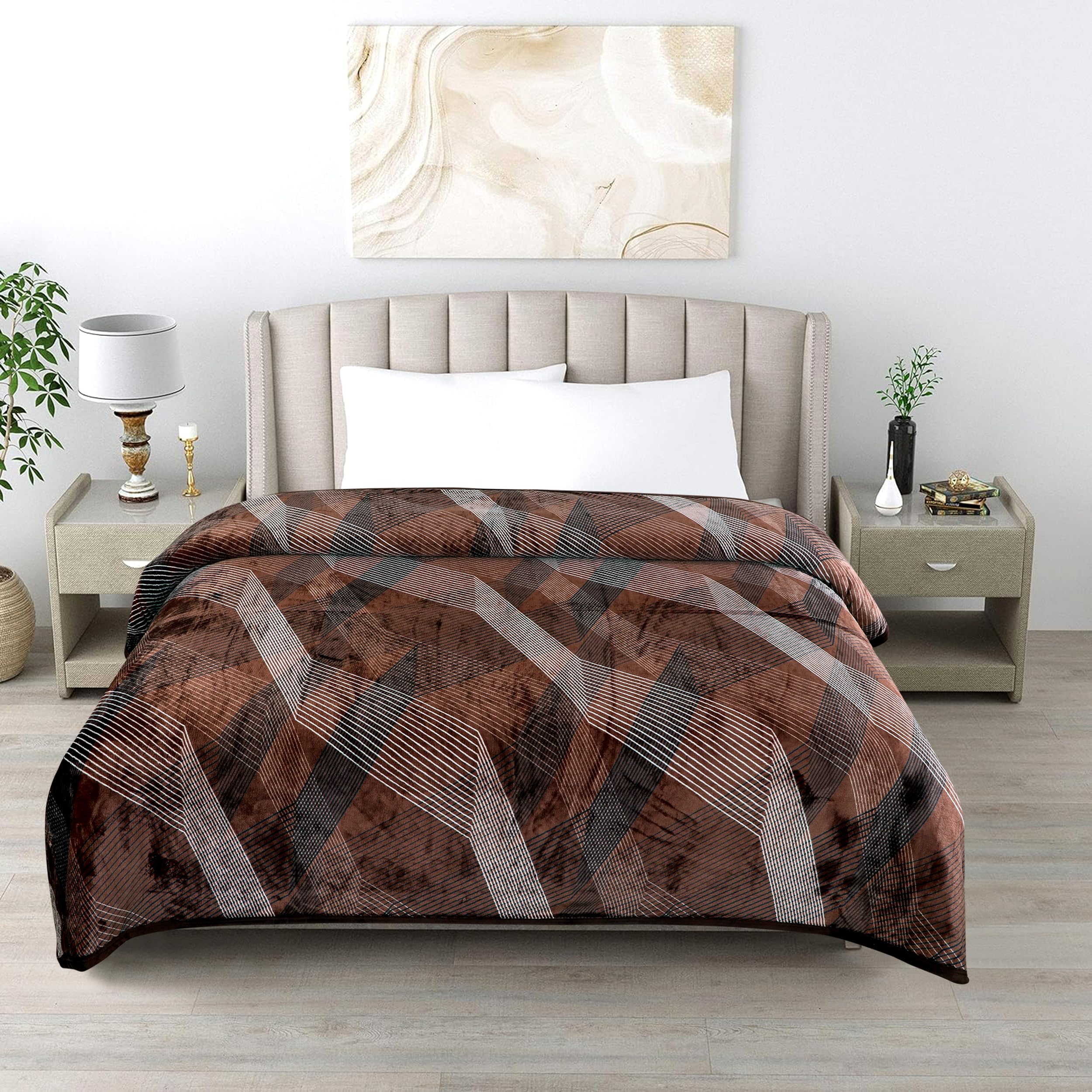Gullivar Ultra Soft Flannel Printed Double Blanket 220x240 cm | 200 GSM Warm & Cozy All Season AC Blanket for Winter| Duvet/Quilt Throw for Bedroom & Living Room- Coffee Kafalo