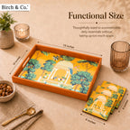 Birch & Co. Wooden Tray For Serving-Free 4 Coasters-10 Inch X 15 Inch-Serving Tray-Tray Set For Decoration-Tea Trays-Big Coffee Tray-Premium Mdf Trey-Wooden Serving Trays-Resin Tray,Rectangular