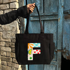 TSANTA Alphabet Tufted Canvas Tote Bag for Women, Laptop Compatible, Multicolour, Cotton, Zipper, 35x11x31 cm, Shoulder Strap, Personalised Letter Design