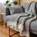 SAJAVAT HOME Hand-Knitted Cotton Sofa Throw | All-Season Throw Blanket for Sofa, Bed, Couch, Chair & Travel | 80×52 Inches (204×132 cm) | Brown with Tassels | Pack of 1 Kafalo
