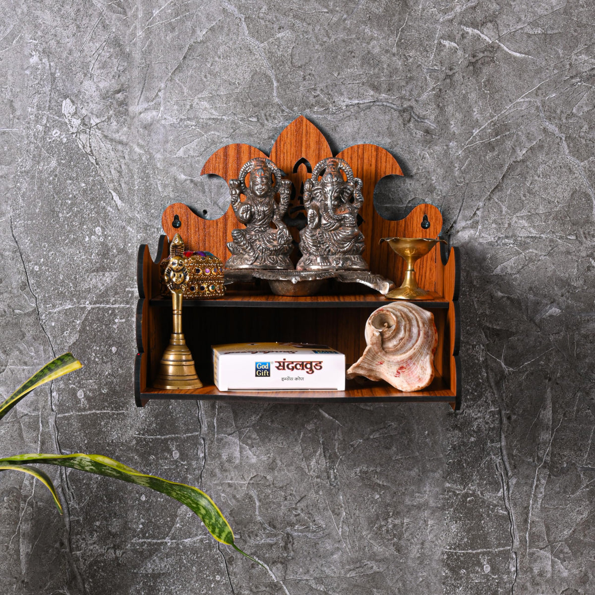 Life TIME Engineered Wood Hand Crafted Om Pattern Home Temple for Puja Temple for Home and Office l Puja Stand l Wooden Mandir, Traditional Pooja Mandir Prayer Shelve (Brown) (Pack of 1)