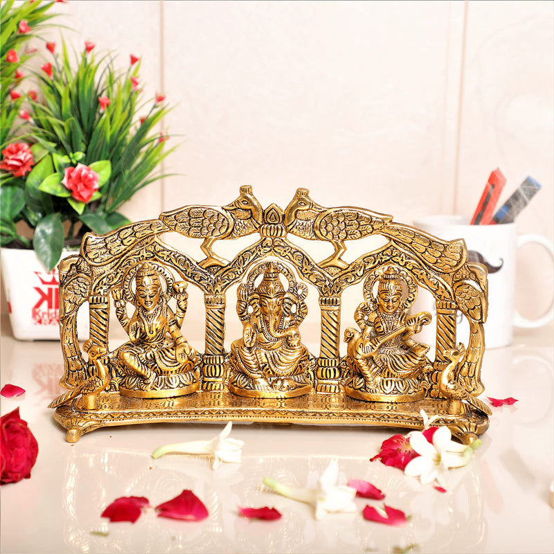 Prince Home Decor & Gifts Metal Laxmi Saraswati Idol Decorative Murti Peacock Frame Metal Statue For Pooja & Your Home, Office, Decorative Showpiece Figurines, Corporate Gift, Golden