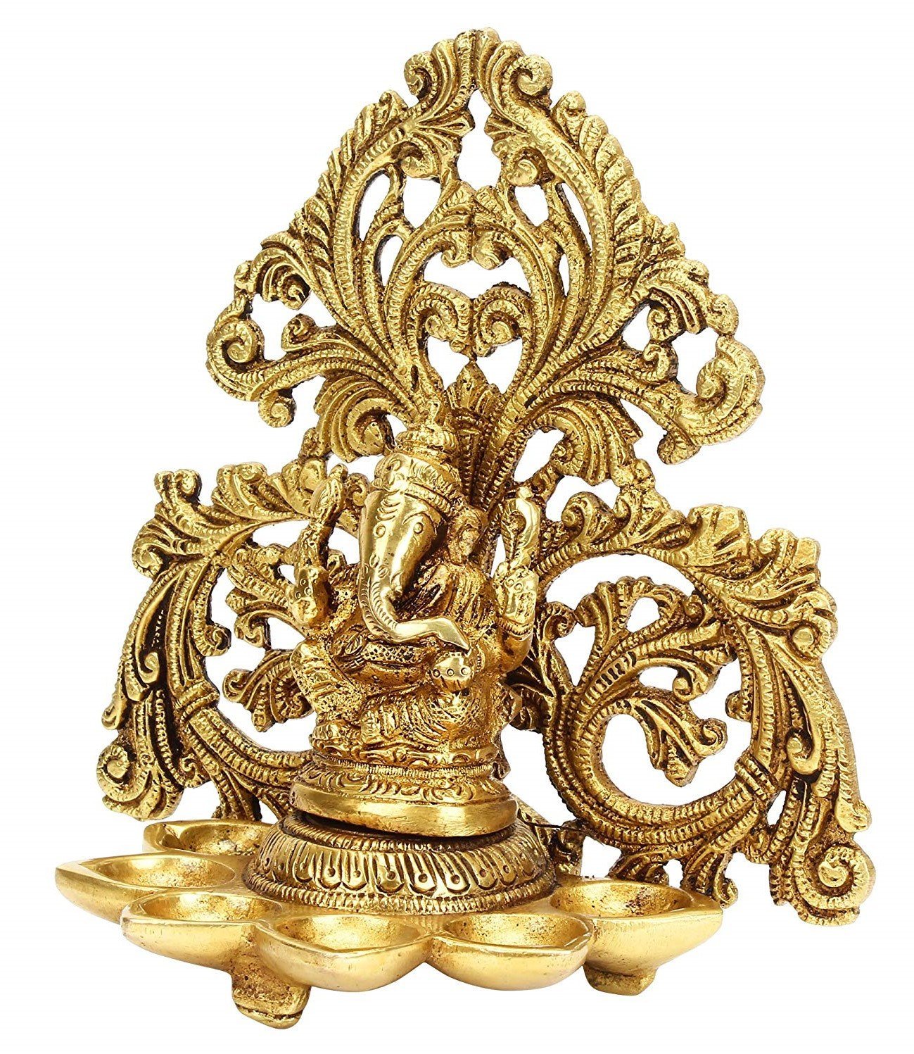 Artvarko Brass Ganesh Diya with 6 Wick Slot for Puja Room Fine Ganesha Wall Hanging Murti Gift Home Decor Deepak Oil Lamp Showpiece Feng Shui Diwali