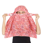 DEEPNYRA - LIVING STYLE Female Cotton Scarf Face Full Covering With Mask Head Hair Wrap Sun Protection For Women Printed Square All Season Wear (Pink)