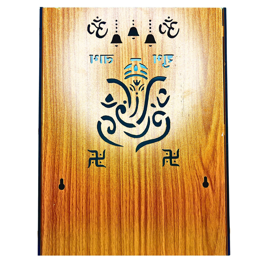 EHKO Shubh Labh Ganesh Mangal Beautiful Wooden Pooja Stand for Home, Temple, Office, Wall Mounted Puja Mandir with LED Spot Light, Size (H- 15.5, L- 11.5, W-11 Inch)