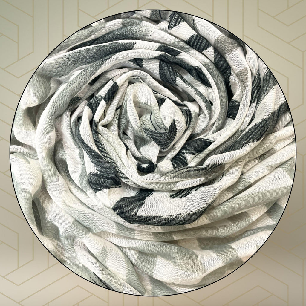 FAHABO Scarf for Women Stylish Printed Cotton Soft Stole | Hijab Scarf | Headscarf | Neck Scarf | Wraps (Grey, Black) Size: 73 L x 35 W