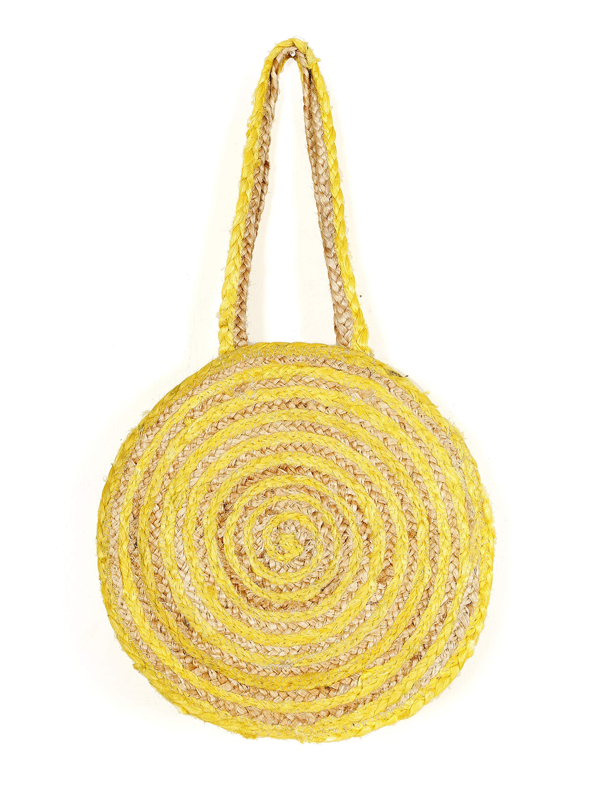 Ravaiyaa - Attitude is everything Women's Shopping Handmade Bags Shoulder Braided Jute Bags Jute Cotton Vintage Large Bag (Yellow)