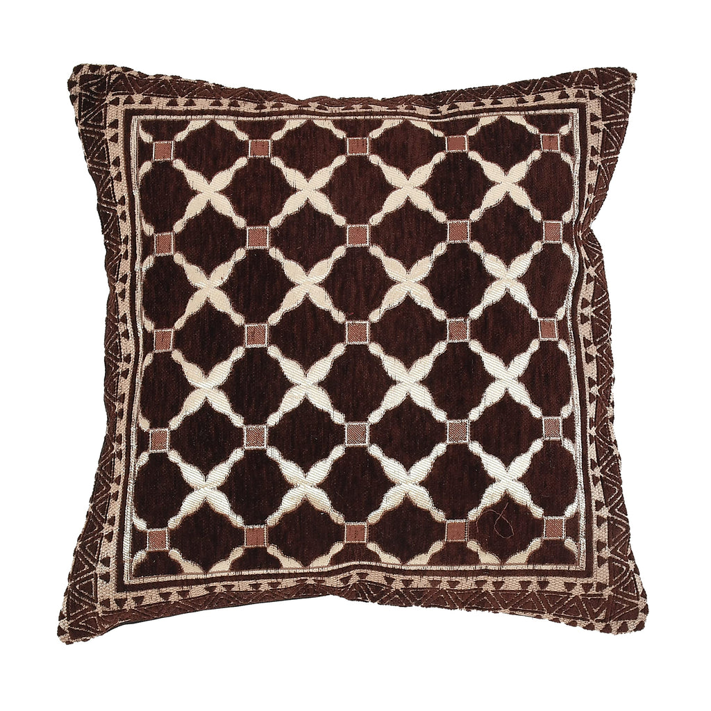 DECOMIZER Jacquard Geomteric Cushion Covers 24 Inch X 24 Inch Set Of 5 Ethnic Motifs 240 TC Cushion Covers,Design- Criss-Cross,Color- Coffee