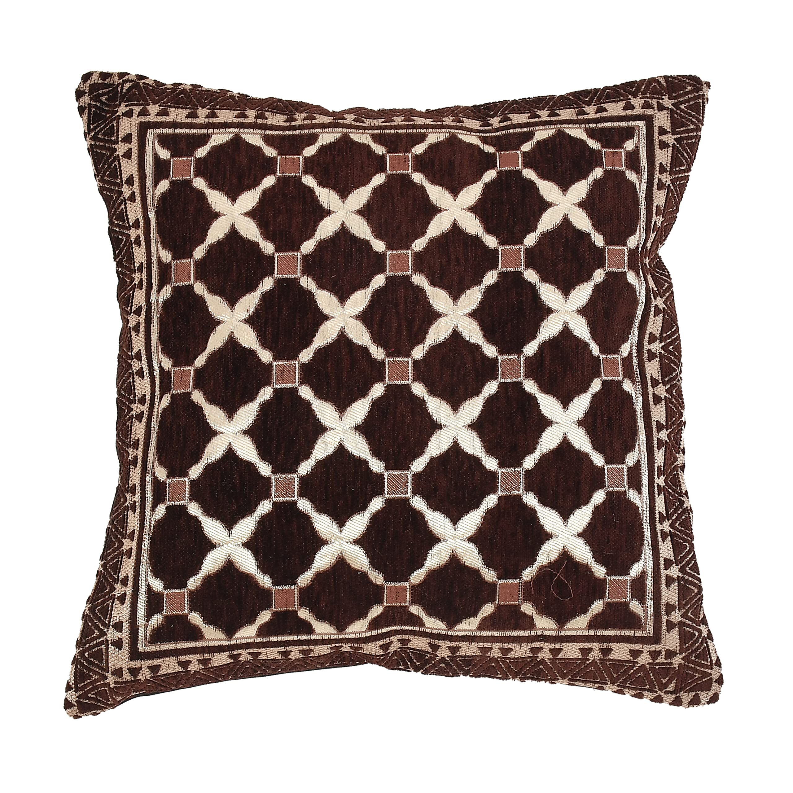 DECOMIZER Jacquard Geomteric Cushion Covers 24 Inch X 24 Inch Set Of 5 Ethnic Motifs 240 TC Cushion Covers,Design- Criss-Cross,Color- Coffee