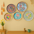 Madhubani Wall Plates Set of 5 | 12"+10"+8" Metal Wall Sculpture | Traditional Mithila Art for Living Room, Bedroom & Pooja Room | Ethnic Indian Wall Décor | Diwali Housewarming Gift kafalo