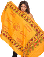 Exotic India Marigold Om Shakti Prayer Shawl from Tamil Nadu with Print - Orange