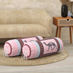 BLOCKS OF INDIA Cotton Hand Block Printed Bolster Cover | Booster Cover with Drawstring | Round Long Pillow Cover for Bed | Dewan Pillow Cover Set 16 X 32 | Set of 2 (Pink Camel)