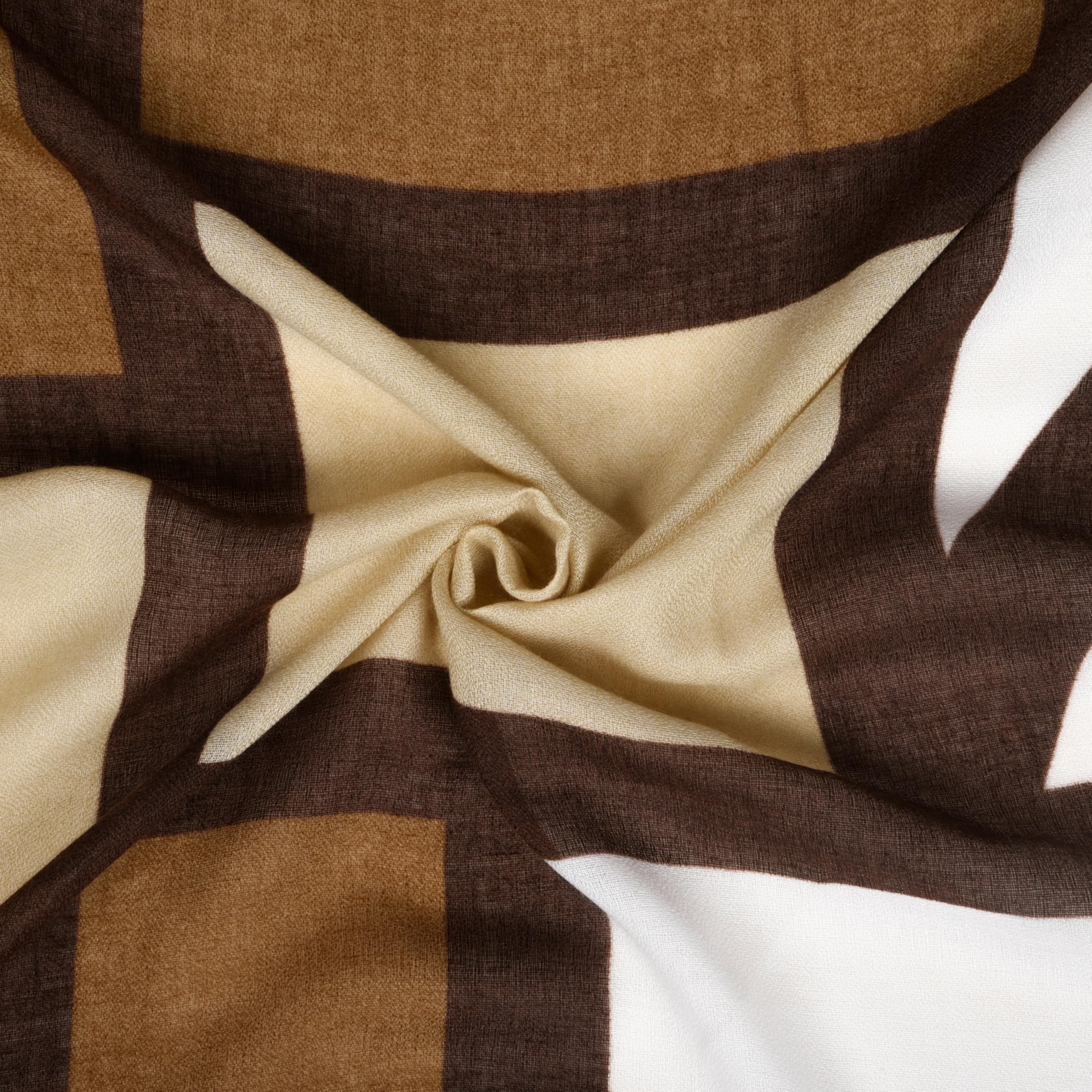 Kyoto Grid Scarf for Women | Lightweight Geometric Printed Stole & Shawl for Women | Soft Long Fashion Wrap Scarf for Casual, Office, Travel & Winter Styling | Brown Beige White Minimalist Design