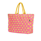 AQVA Stripe Printed Tote Bag for Women | Ladies Casual Handbag for Shopping, Travel with Top & inner Zip Pocket | Versatile Trendy Handbag for College Girls (Chaukon Fuchsia)