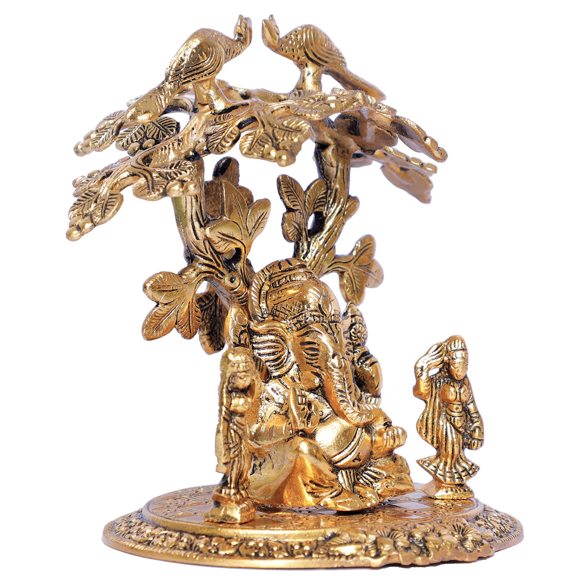 KridayKraft Ganesha with Riddi Shiddi Under Tree Metal Statue for Pooja Decorative Showpiece Figurine Religious Idols for Home Office Statue Murti for Decoration & Pooja Gifting Purpose Sculpture