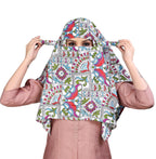 7 season's Female Cotton Short Scarf Cum Mask Universal Size/Usable For Vehicle Driver For Sunlight Uv Protection/White Printed Design (White Jaipuri, Free)