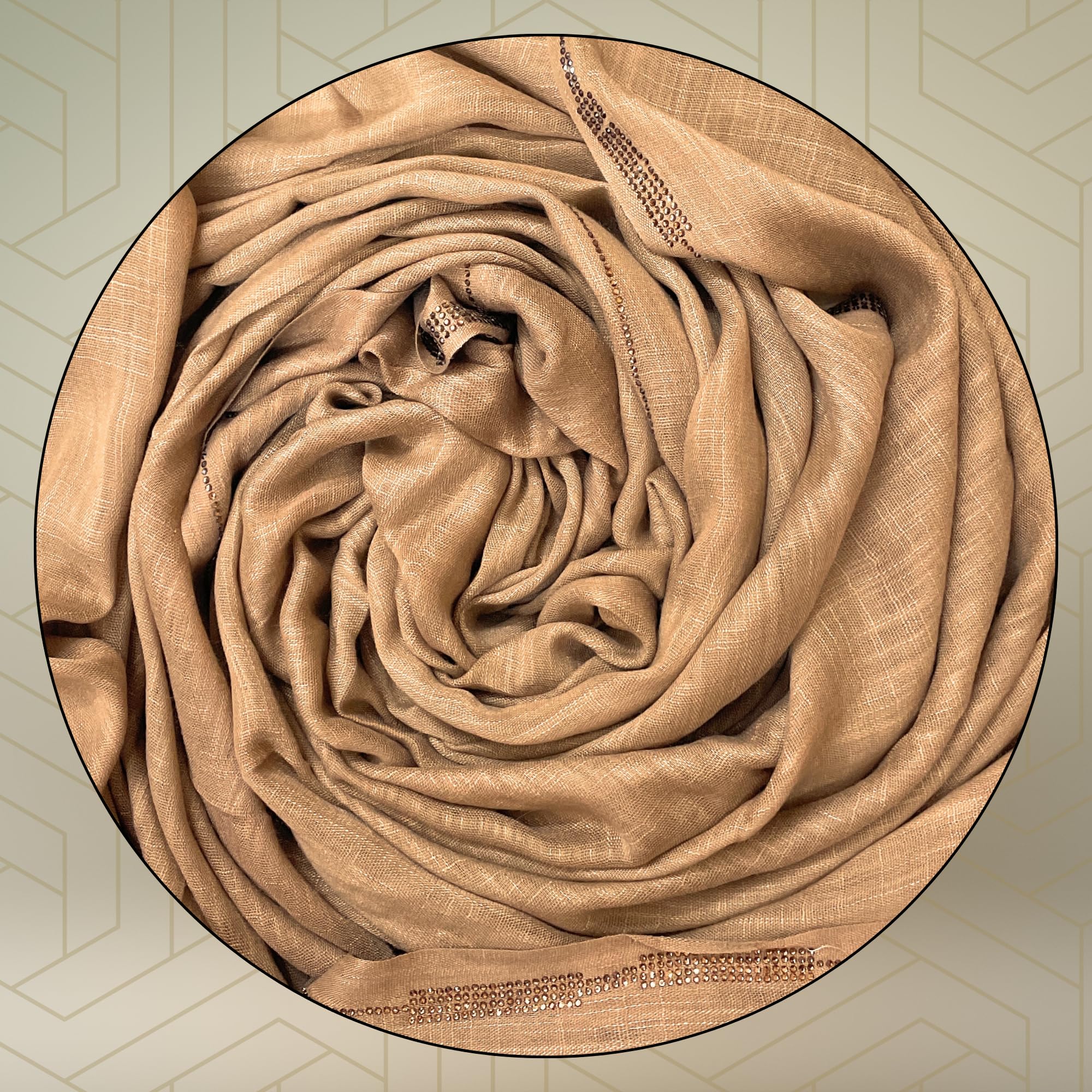 FAHABO Scarf Woman Voile Cotton Scarves with Rhinestone Embellishments | Hijab Scarf | Headscarf | Neck Scarf | Stoles | Wraps Size 71 L x 32 W (Almond Brown)