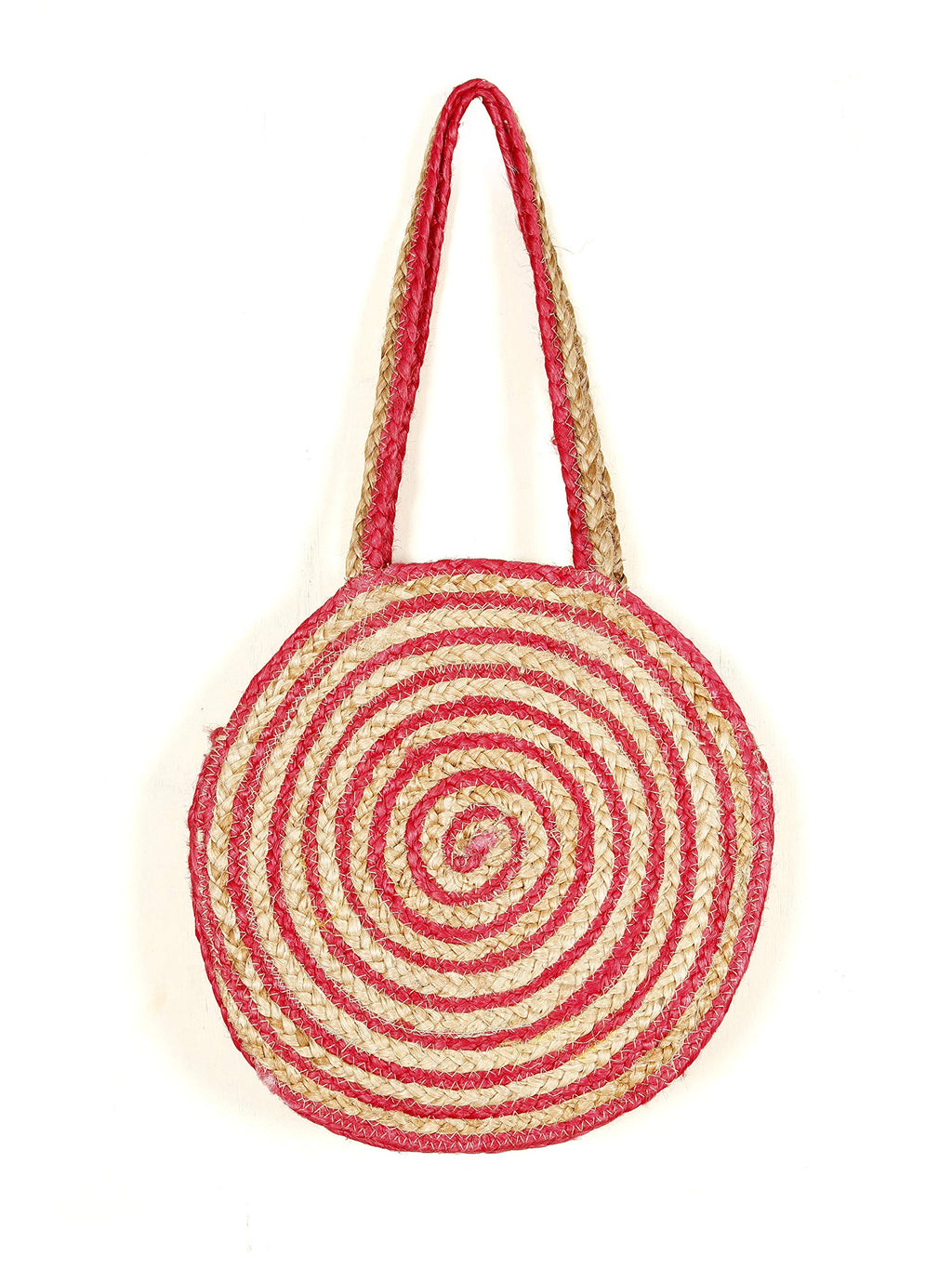 Ravaiyaa - Attitude is everything Shoulder Braided Jute Bags Women's Shopping Handmade Bags Jute Cotton Vintage Large Bag (Pink)