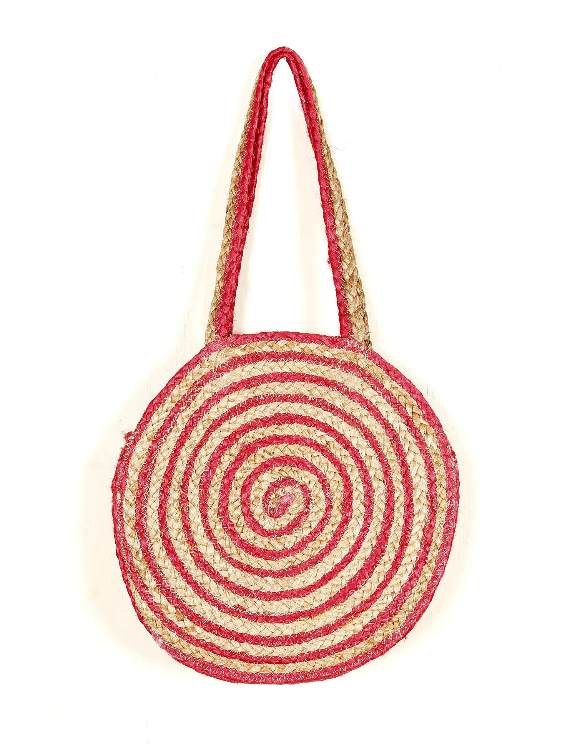 Ravaiyaa - Attitude is everything Shoulder Braided Jute Bags Women's Shopping Handmade Bags Jute Cotton Vintage Large Bag (Pink)