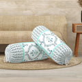 BLOCKS OF INDIA Cotton Hand Block Printed Bolster Cover | Booster Cover with Drawstring | Round Long Pillow Cover for Bed | Dewan Pillow Cover Set 16 X 32 | Set of 2 (Turquoise BEL)