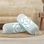 BLOCKS OF INDIA Cotton Hand Block Printed Bolster Cover | Booster Cover with Drawstring | Round Long Pillow Cover for Bed | Dewan Pillow Cover Set 16 X 32 | Set of 2 (Turquoise BEL)