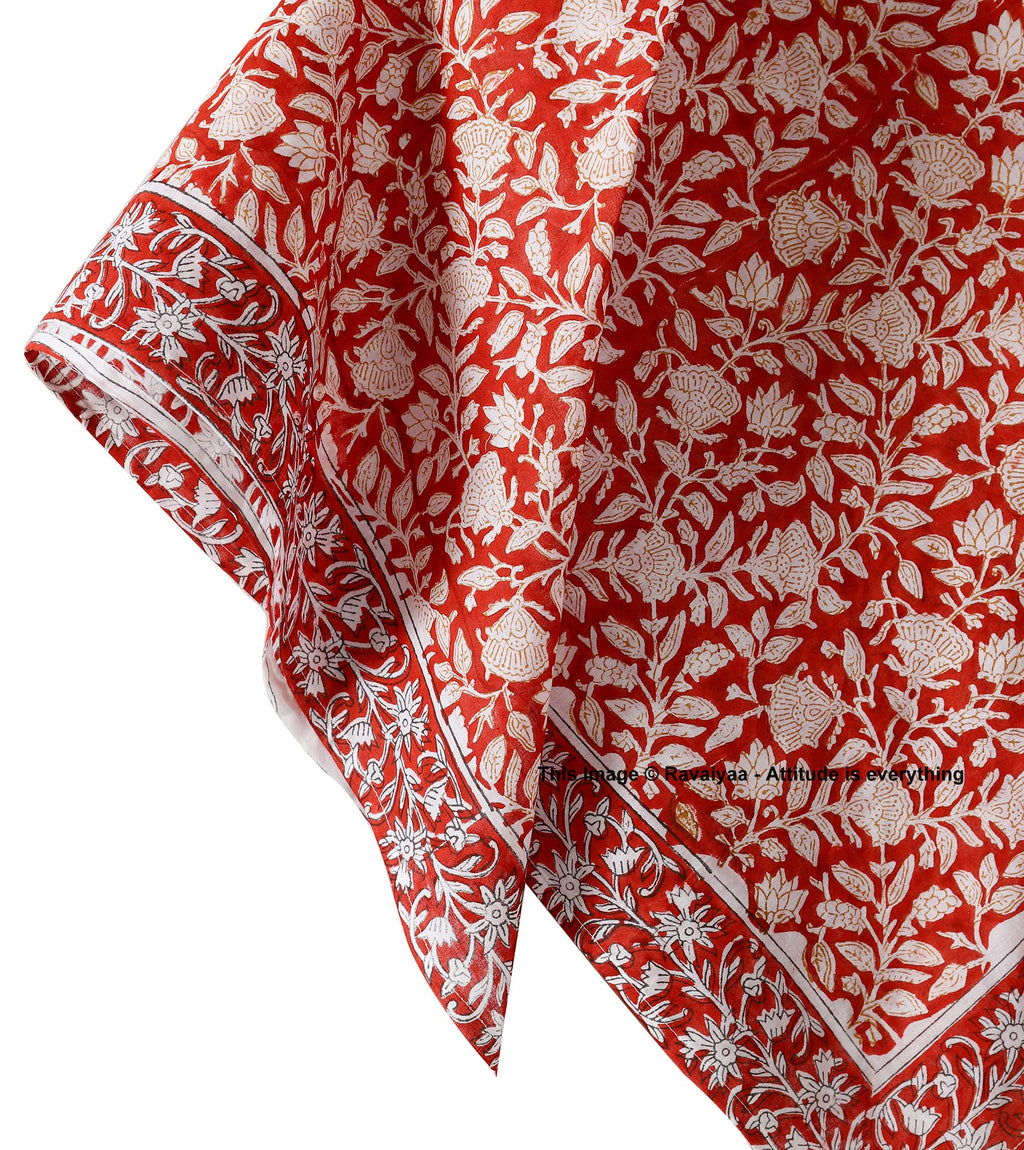 Ravaiyaa - Attitude is everything Sanganer Hand Block Printed Scarves Pure Cotton Scarf Square Hijab Dupatta 40 X 40 Inch (Red White Floral)