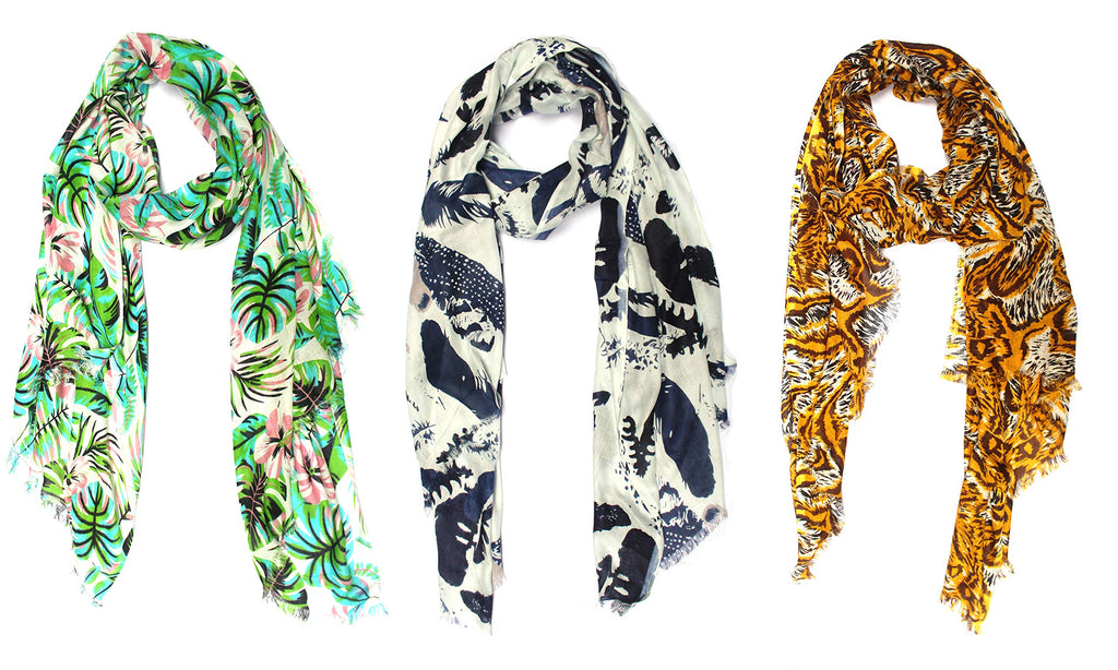 bratkrok WOMEN'S TRENDY FLORAL PRINTED RAYON SCARVES/STOLES MULTICOLOUR (PACK OF 3)