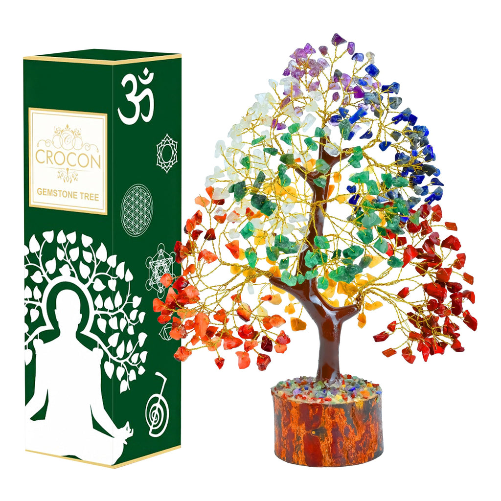 Crocon Seven Chakra Tree of Life for Positive Energy - Feng Shui Decor, Fake Bonsai, Crystals and Healing Stones, Money Tree, Room Decor 7 Chakra, Stone, Healing Crystals, Spiritual Gifts