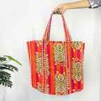 Marika Textiles Red Tiger Printed - Premium Cotton Quilted Grocery Shopping Tote Bag, Shoulder Tote Bag for Women