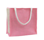 JUTEKA Multicolor Jute Bag for Shopping, Lunch, Tiffin, Grocery with Zip Closure and Padded Cotton Handles… (Pink)