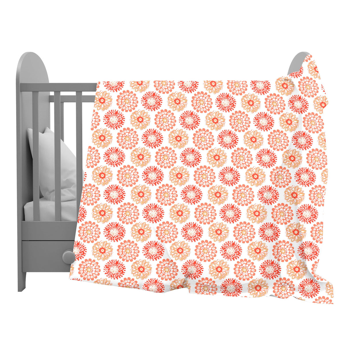 Divine Casa Floret 100% Cotton Single Kids Dohar | 120 GSM | Soft & Lightweight Throw Blanket | Cozy & Breathable Bedding | All-Season Comfort | 140 x 100 CM, Red Orange Kafalo